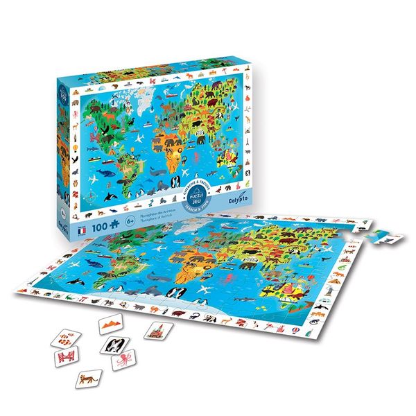 Puzzle - mapa sveta so zvieratami